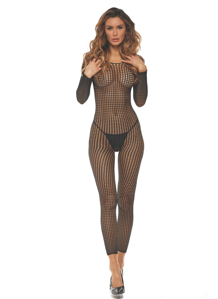 Bodystocking noir ouvert à l'entrejambe - REN7108-BLK
